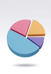 Obraz premium Floating pie chart cutout mockup, colored slices slightly separated, 3D appearance