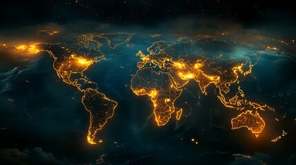 Obraz premium Europe at Night Illuminated City Lights and Connections, Aerial view of Europe at night with illuminated city lights and glowing connections