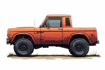 Vintage Pickup Truck Illustration: Rugged Off-Road Adventure in Retro Orange Design