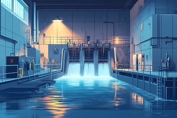 Modern Water Treatment Industrial Facility with Advanced Machinery and Efficient Pumps for Optimal Wastewater Management