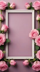 AI generated images of a frame of pink roses. Background for Mother's Day