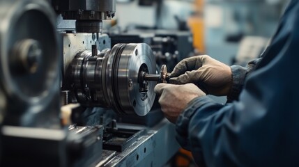 Obraz premium Technician repairing an industrial machine in a factory. Featuring mechanical repair and expertise