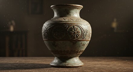 Ornate Teal Vintage Vase on Rustic Wooden Table