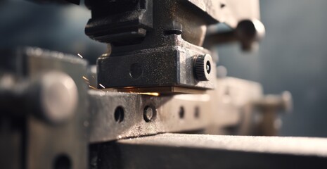 Close-Up of an Industrial Minting Machine in Action with Sparks and Detailed Mechanism View