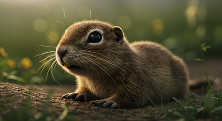 Prairie Dog Resting on Ground Close Up Looking Left