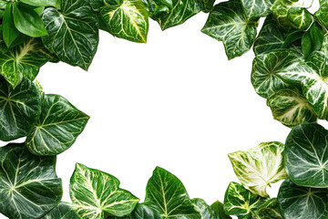 Fototapeta premium Lush green tropical leaves creating a vibrant frame with a blank center isolated on transparent background
