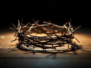 Fototapeta premium Crown Of Thorns on a wooden floor in a dark background