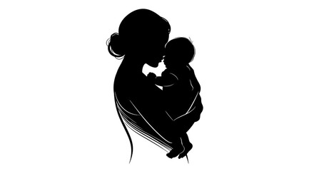 silhouette of woman with child mother love sketch