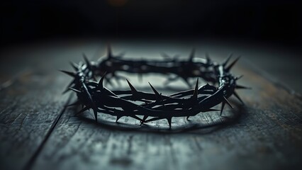 Crown Of Thorns on a wooden floor in a dark background