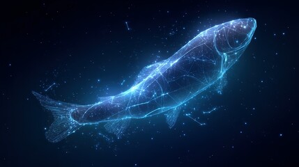 Naklejka premium Abstract digital illustration of a fish in a dark space.