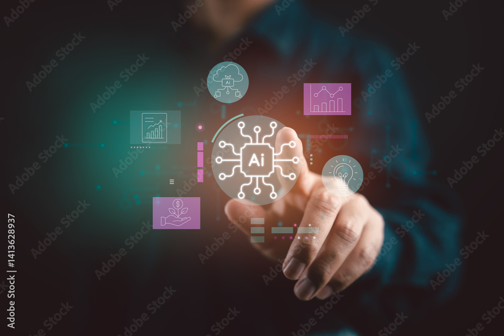 Poster Artificial intelligence at the core of business innovation and data strategy.