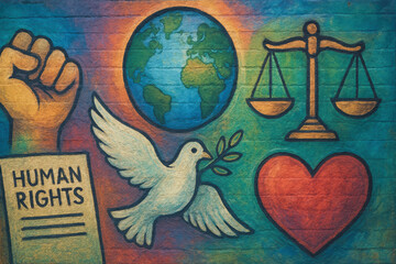 Empowering visual metaphors convey ethical messaging about human rights, peace, and justice, inspiring hope and unity in society