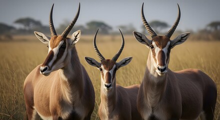 Fototapeta premium Antelopes in Savannah Grassland Landscape