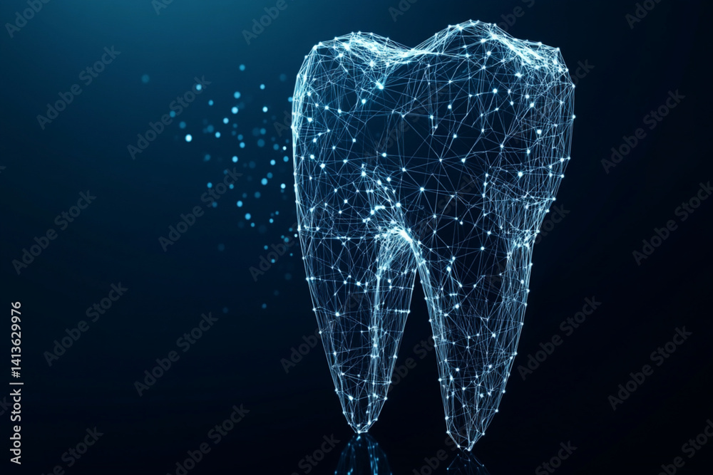 Wall mural tooth sign abstract low poly wireframe style. abstract geometric background. wireframe light structu