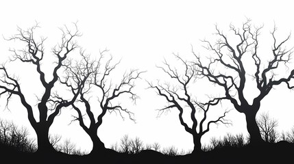 Obraz premium Barren Trees Silhouette Art: Eerie Black and White Abstract Forest Design