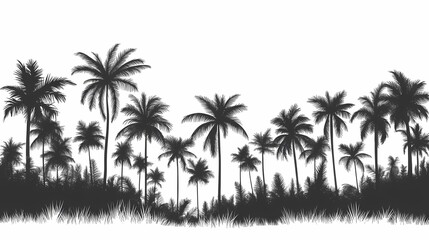 Tropical Palm Trees Silhouette: Captivating Black and White Island Paradise for Eco-Friendly Travel Posters and Nature Decor