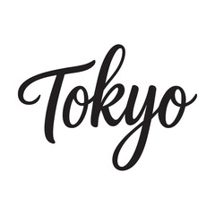 Stylized 'Tokyo' in bold black cursive script, centered on plain white. Minimalist, elegant handwritten lettering. Clean, artistic focus, no additional elements.