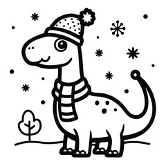Cute Cartoon Dinosaur Wearing Winter Hat and Scarf