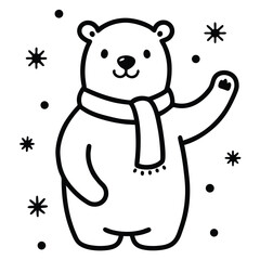 Cute Polar Bear Waving in Winter Wonderland Illustration