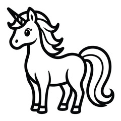 Cute Cartoon Unicorn Line Art Illustration for Kids