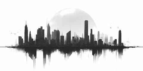 Naklejka premium Monochrome Urban Skyline Silhouette: Black and White Cityscape Photography for Contemporary Art and Interior Design