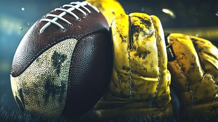 High Quality Black Sports Equipment Close-Up of Football and Gloves