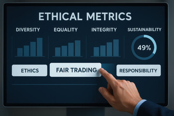 Ethical metrics showcase visual metaphors of responsibility and integrity in fair trading, emphasizing importance of ethical messaging