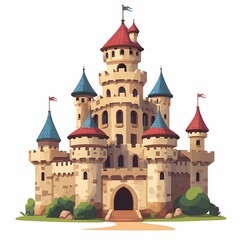 Fototapeta premium Medieval Fantasy Castle Illustration. Whimsical and Colorful Artwork for Children's Storybooks