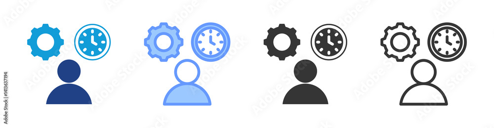 Poster Working Time icon set multiple style collection