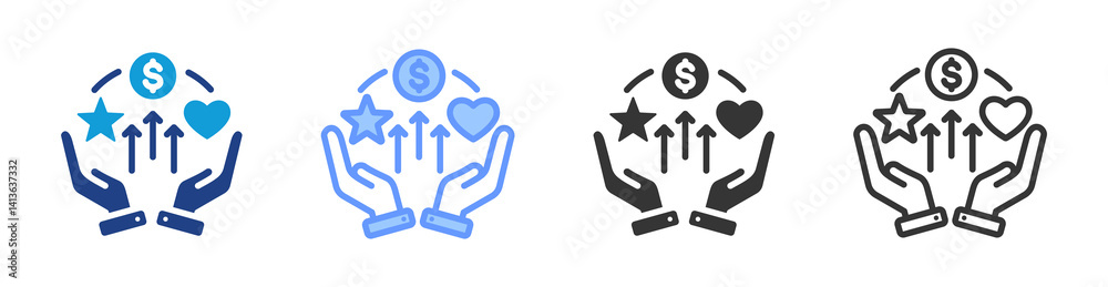 Poster benefits icon set multiple style collection