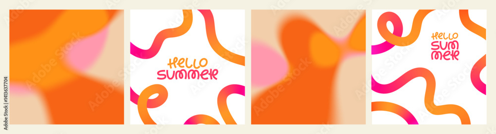 Poster abstract summer backgrounds. modern posters with line pattern design. vector pink and yellow minimal
