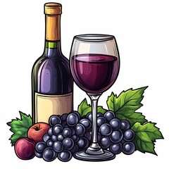Ripe Red Wine Glass & Bottle Set in Vineyard. Gourmet Sipping & Tasting with a Sommelier's Elegance