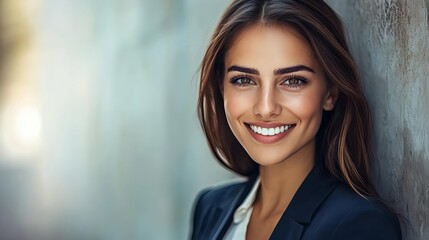 Fototapeta premium Young Businesswoman Posing Confidently Against Grey Background