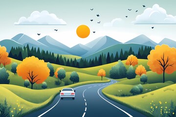 Autumn Car Adventure on Scenic Rural Roads Through Idyllic Mountain Landscapes and Vibrant Nature Scenery
