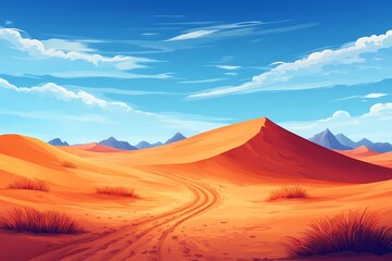 Vibrant Desert Landscape. Explore Scenic Sand Dunes and Mountains Under a Dreamy Sky