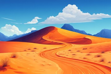 Desert Landscape with Sand Dunes and Blue Sky. Vibrant Colors and Scenic Views for Travel Photography Adventures