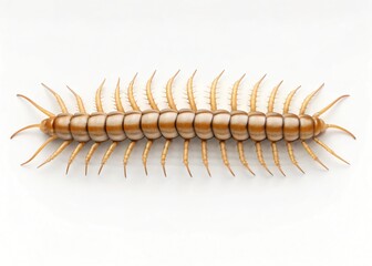 Obraz premium Detailed Close up of a Brown Centipede on White Background Insect Macro Photography