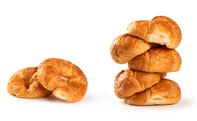 Set of croissant stacking isolated on white background.