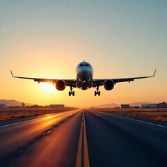 Passenger plane lands at the airport on the runway of the southern country