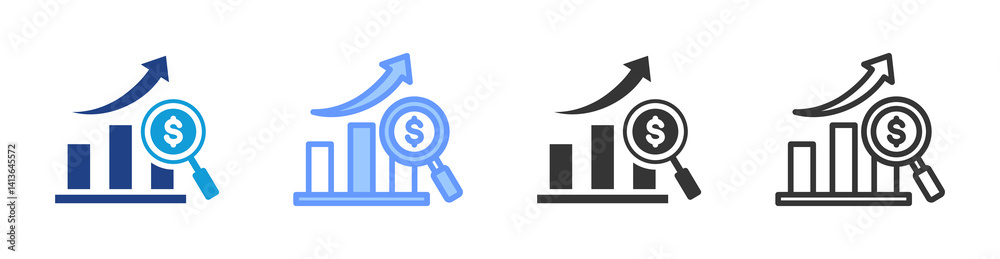 Poster economic analysis icon set multiple style collection