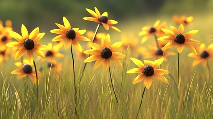 Naklejka premium Vibrant Sunflowers in a Lush Green Garden Landscape