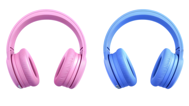 Illustration Of Pink And Blue Headphones On Transparent Background
