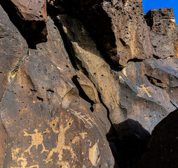 Ancient Native American Symbols Carved on Rock Panels, La Cieneguilla Petroglyphs, Santa Fe, New Mexico, USA