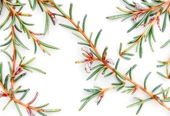 Delicate watercolor rosemary leaves, isolated on white background, color, image