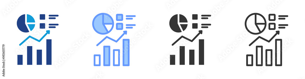 Poster market analysis icon set multiple style collection