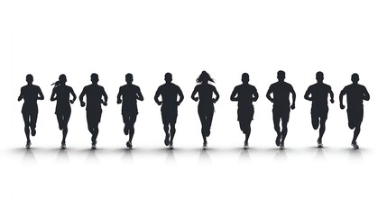 Group of People Running Silhouettes in Dynamic Motion