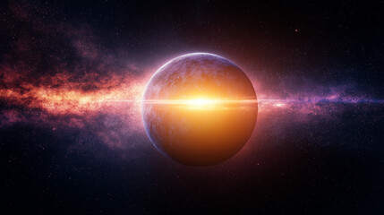 Celestial sphere: A mesmerizing image featuring a celestial body floating serenely amidst a vibrant cosmic display, the universe's majesty in full view.