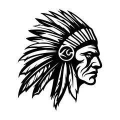 Native American Warrior Head Portrait - Graphic Design