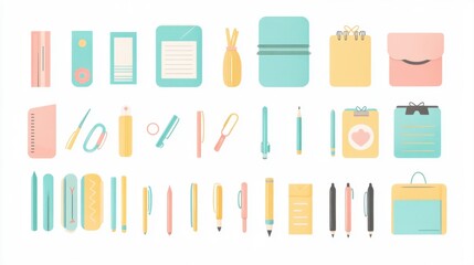 Colorful Office Supplies and Stationery Collection for Creative Workspace and Study Environment