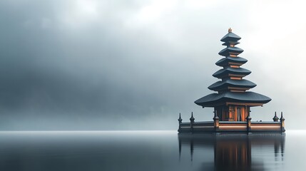 Serene Ulun Danu Bratan Temple on Calm Lake in Bali Indonesia